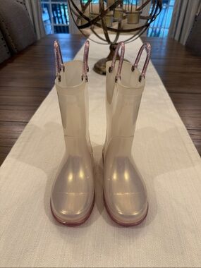 Western Chief Iridescent Rain Boots with Purple Glitter Tabs & Sole • Girls 11